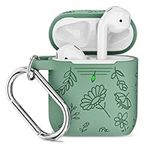 CAGOS Airpods Case, Silicone Flower Engraved Protective Case Cover Apple Airpod 2/1 Skin Cover with Keychain for Women Girls (Cactus Green)