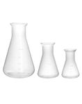 QWORK Erlenmeyer Flask, 3 Pack Clear Scale Plastic Conical Flask for Laboratory School Educational Learning Standard Capacity 50ml+100ml+500ml