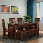 EBANSAL Wooden Dining Table 6 Seater | Six Seater Dinning Table with 4 Chairs & 1 Bench for Home & Restaurant | Dining Room Set | Sheesham, Honey Natural Finish