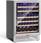 Upgraded 24 Inch Wine Cooler Refrigerator, 51 Bottle Dual Zone Wine Fridge, Built in or Freestanding Wine Cooler with Stainless Steel, Low Noise, Glass Door, Safety Lock, Temperature Memory Function