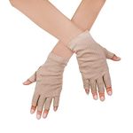 JISEN Women Sunscreen Fingerless Gloves UV Protection Driving Fishing Cotton Mittens Dots Khaki