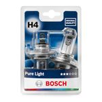 Bosch H4 (472) Pure Light Halogen Headlight Bulb, 12V 60/55 W, Original Quality - Socket Type P43t - Pack of 2 Replacement Car Light Bulbs