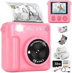 GREENKINDER Kids Camera Instant Print, Christmas Birthday Gifts for Boys Girls Age 3-12, 2.4-Inch/1080P Kids Digital Cameras, Portable Travel Toy for 3 4 5 6 7 8 9 10 Year Old Girls (Pink)