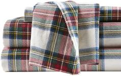 Comfort Spaces Cotton Flannel Breathable Warm Deep Pocket Sheets with Pillow Case Bedding, Queen, Red Plaid Scottish Plaid 4 Piece