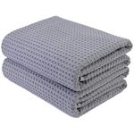 POLYTE Microfibre Oversize Quick Dry Lint Free Bath Towel, 76 x 152 cm, Set of 2 (Gray, Waffle Weave)