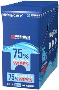 MagiCare 75% Alcohol Wipes (Travel Packs) - Premium, Large, Unscented Alcohol Hand Wipes, Travel Size - Hand Sanitizing Wipes - Travel Bag, Car, Camping - 10 Packs of 20 (200 Wipes)