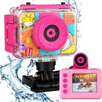 Tosaju Kids Action Camera Digital Camera Video Camera Waterproof Helmet Camera for Kids Outdoor Sport 20 MP HD 1080P Kids Camera Selfie Underwater Camera with 2.0 Inch Screen 32GB SD Card Pink