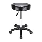 Shoze Round Rolling Stool Chair PU Leather Adjustable Swivel Stool 360° Rotatable Hydraulic SPA Salon Tattoo Work Office Chair Modern Industrial Metal Style Work Massage Stools on Wheels (Black)