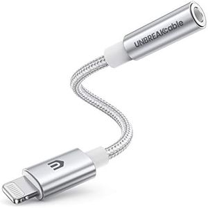 UNBREAKcable Headphones Adapter for iPhone, MFi Certified Lightning to 3.5mm Jack Converter with Newest Apple Original Chip Compatible for iPhone 14/13/12/11/Pro/SE/Xs MAX/XR/X/8/iPad/iPod - Silvery
