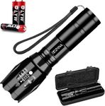 Beizkna LED Torch 2000 Lumens Zoomable Torches Led Super Bright Flashlight Powerful Torch Battery Powered Waterproof Adjustable Focus 5 Modes Handheld Tactical Torch for Camping Hiking Outdoors