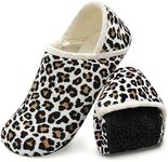 XIHALOOK Mens Soft Plush Comfy Warm Slip-on Slippers Minimalist House Shoes Beige Leopard, 10.5-11 Women/9-9.5 Men