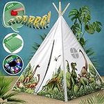 W&O Dinosaur Kids Teepee Tent with Roar Button, LED Lights & Plush Mat - The Most Stable Teepee Tent for Kids - Dinosaur Tent - Dinosaur Toys for Kids Play Tent - Kids Tent Indoor - Toddler Tent