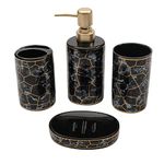 Store2508 Ceramic 4 Pcs Bathroom Set Liquid Soap Dispenser Soap Dish Toothbrush Holder and Tumbler (Black)