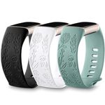 DaQin 3 Pack Floral Engraved Bands Compatible with Fitbit Charge 5 Bands/Charge 6 Bands for Women Men, Soft Sport Strap Replacement Wristbands for Fitbit Charge 5 Bands/Fitbit Charge 6 Bands,Small