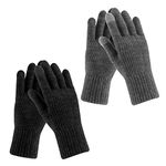 2 Pairs Women's Winter Gloves Thermal Warm Lining -Elastic Cuff Cozy Thick Touchscreen Texting Knit Gloves (Black/Dark Grey)