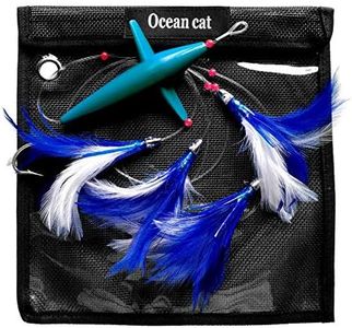 OCEAN CAT 5 Pcs/Set 5 inches Daisy Chain Trolling Lures with Brid Feather Teaser Saltwater Offshore Big Game Trolling Lure Bag for Marlin Tuna Mahi Dolphin Durado Wahoo Free Mesh (Blue&White)