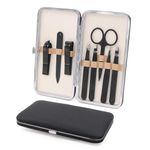 Fangze Tweezers and Nail Clippers Set - 8pcs Manicure Set with Tweezers Black Fingernail Clipper Kit with Case for Men Women