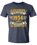 70th Birthday Shirt for Men, Legends were Born in 1954, Vintage 70 Years Old T-Shirt, Heather Navy, Medium