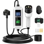 FNITAER EV Charger Cable Type 2 to 3 Pin Plug 3KW, 6M, 6/8/10/13A, Adjustable Current EV Charger,With LED Screen Timing Delay IP66/IP65, With Carry Bag and Type 2 EV Cable Holder for EVs and PHEVs
