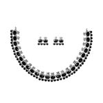 Oxidised American Diamond Studded Choker Necklace Set with Earrings for Women & Girls | Stylish Choker Necklace Set for Women | Birthday Gift for Girls & Women (Black)