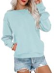 RANPHEE Womens Long Sleeve Tops Blue Fall Fashion 2024 Basic Crew Neck Cute Lightweight Hooded Shirts Loose Fit Pullover Sweatshirt L