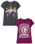 The Children's Place Girls Short Sleeve Graphic T-Shirt, Unicorn Academy/Soccer Unicorn 2-Pack, Small