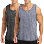 Amussiar Men's 2 Pack Quick Dry Sport Tank Top for Bodybuilding Gym Athletic Jogging Running, Fitness Training Workout Sleeveless Shirts Black/Navy Blue