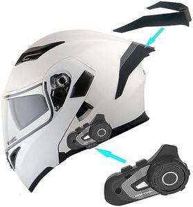 1Storm Motorcycle Modular Full Face Flip up Dual Visor Helmet + Spoiler Bundle with Freedconn Motorcycle Bluetooth Headset: HB89 Glossy White