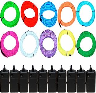 JYtrend 10-Pack 15ft Neon Light El Wire with Battery Pack (Blue, Green, Red, White, Orange, Purple, Pink, Yellow, Lime Green, Aqua Blue)