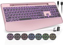 Wireless Keyboard with 7 Colored Backlits, Wrist Rest, Phone Holder, Rechargeable Ergonomic Computer Keyboard with Silent Key, Full Size Lighted Keyboard for Windows, Mac, PC, Laptop (Rose Gold)