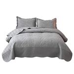 MarCielo 3-Piece 100% Cotton Oversized Bedspread Set Coverlet Set Lightweight Quilt Set Embroidery Farmhouse Bedding Set T0 (Light Grey, King (118"x106"))