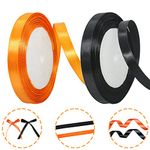 2Rolls 22m Orange Black Satin Ribbon 10mm,Black Orange Polyester Double Sided 10mm Ribbon Balloon Ribbon Fabric Ribbon Halloween Ribbon for Gift Wrapping Hair Bows Cake Craft Halloween Fall Decoration