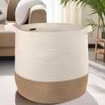 GooBloo XXXL Extra Large Cotton Rope Woven Laundry Basket - 43 x 43 CM Tall Decorative Round Storage Hamper for Living Room, Bedroom, Blankets, Baby or Pet Toys - Organizing Basket with Handles