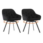 LEMROE 360° Swivel Dining Chairs Set of 2 Black Velvet Upholstered Desk Chair no Wheels Ergonomic Office Chair with Arms and Metal Legs for Home Dining Room Table Living Room Bedroom