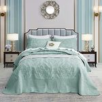 CHIXIN Oversized Bedspread Coverlet Set King Size - Lightweight Bedding Cover - Beautiful Stitching - 4 Piece Reversible Bedspread - Gorgeous Damask Paisley Pattern (King, Seaglass)