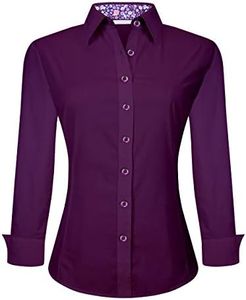 Alex Vando Womens Dress Shirts Wrinkle Free Regular Fit Long Sleeve Stretch Work Shirt, Purple, Small