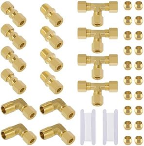 TRUSTKITS 38 PCS 1/4" Brass Compression Fittings Assortment, Compression Union Tee, 1/4 NPT Compression Fitting Straight Coupling Adapter, 90 Degree Elbow with Sleeves Ferrules