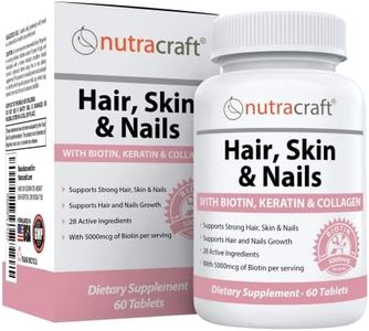 Nutracraft #1 Hair, Skin Nails Supplement with 5000mcg of Biotin, Keratin, Collagen, MSM, Silica & Hyaluronic Acid to Promote Hair Growth, Stronger Nails and Glowing Skin | 60 Tablets (Non-GMO)