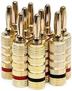 Monoprice 109436 Gold Plated Speaker Banana Plugs – 5 Pairs – Closed Screw Type, for Speaker Wire, Home Theater, Wall Plates and More