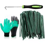 Bakulyor 50 Pack Artificial Grass Pins, 6" / 150mm Green Weed Membrane Mat Pegs, Metal Garden Landscape Staples, Artificial Grass Pins Ground Cover Fleece Fabric Artificial Barrier Pegs Accessories