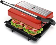 Panini Press Grill, Aigostar 1000W Sandwich Maker with Ceramic Non-stick Plates, Opens 180 Degrees for Any Size Food, 3-in-1 Sandwich Press Electric Grill, Drip Spout & Locking Lid, Red