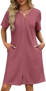 Ekouaer Women Zipper Robes Waffle Short Bathrobe Lightweight House Coat with Pockets Soft Nightgown S-3XL, Gray Purple, Small