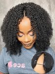ISEE V Part Wig Human Hair Afro Curly Minimal/No Leave Out Upgrade U Part Wig for Black Women Human Hair V Shape Wig Kinky Curly Thin Part Glueless Clip In Half Wig 180% Density Natural Color 26 Inch