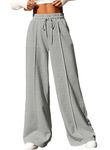 Aleumdr Women's Wide Leg Pants with Pockets Casual Sweatpants Elastic Waist with Drawstring Comfy Lounge Flowy Pants Gray Medium