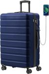 Luggage AnyZip PC+ABS Hardshell Suitcase with 4 Universal Wheels TSA Lock Checked-Large 28 Inch with USB Charging Port (Dark Blue)