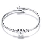 Luluadorn Women Heart K Initial Letter Charm Cuff Bracelets Expandable Stainless Steel Alphabet Name Bangle Bracelets Birthday Gifts