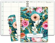 Elan Publishing Company HARDCOVER 7 Period Teacher Lesson Planner - Days Horizontally Across The Top with Bonus Clip-in Bookmark (Teal Floral)