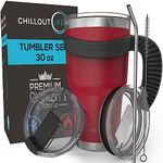 30oz Stainless Steel Travel Mug with Handle & Accessories. Tumbler with Handle, Straw, Cleaning Brush & 2 Lids. Double Wall Insulated Large Coffee Mug Bundle (Cherry Red, 30 oz Tumbler)
