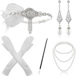 mefound 1920 Accessories Set - Roaring 20's Theme Flapper Costume Gatsby Accessories Set Fashion Vintage Headband Necklace Earrings Long Gloves bracelet Holder For Women