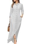 EFOFEI Lady Summer Dress Work Formal Wear Dress Loose Plus Size Long Shirt Dress Casual Blouse Button Dress White S